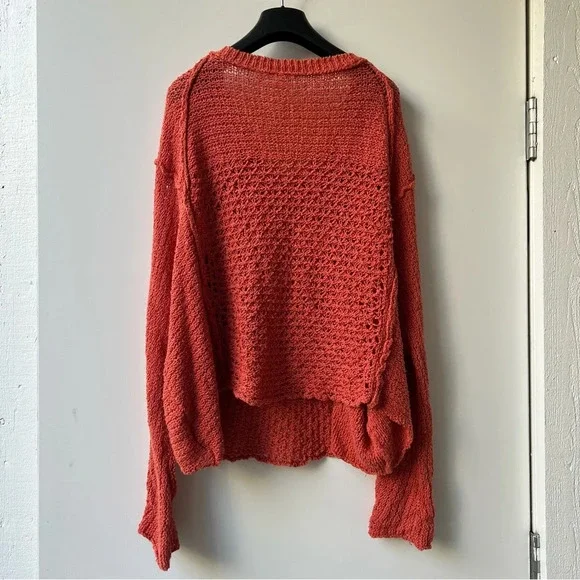 Free People V-Neck Crochet Boho Sweater - Burnt Orange - Size M - Picture 6 of 12